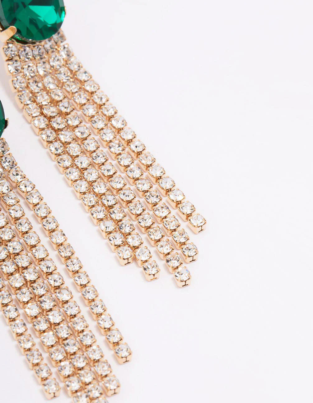 Gold Emerald Cup Chain Drop Earrings - Image 3