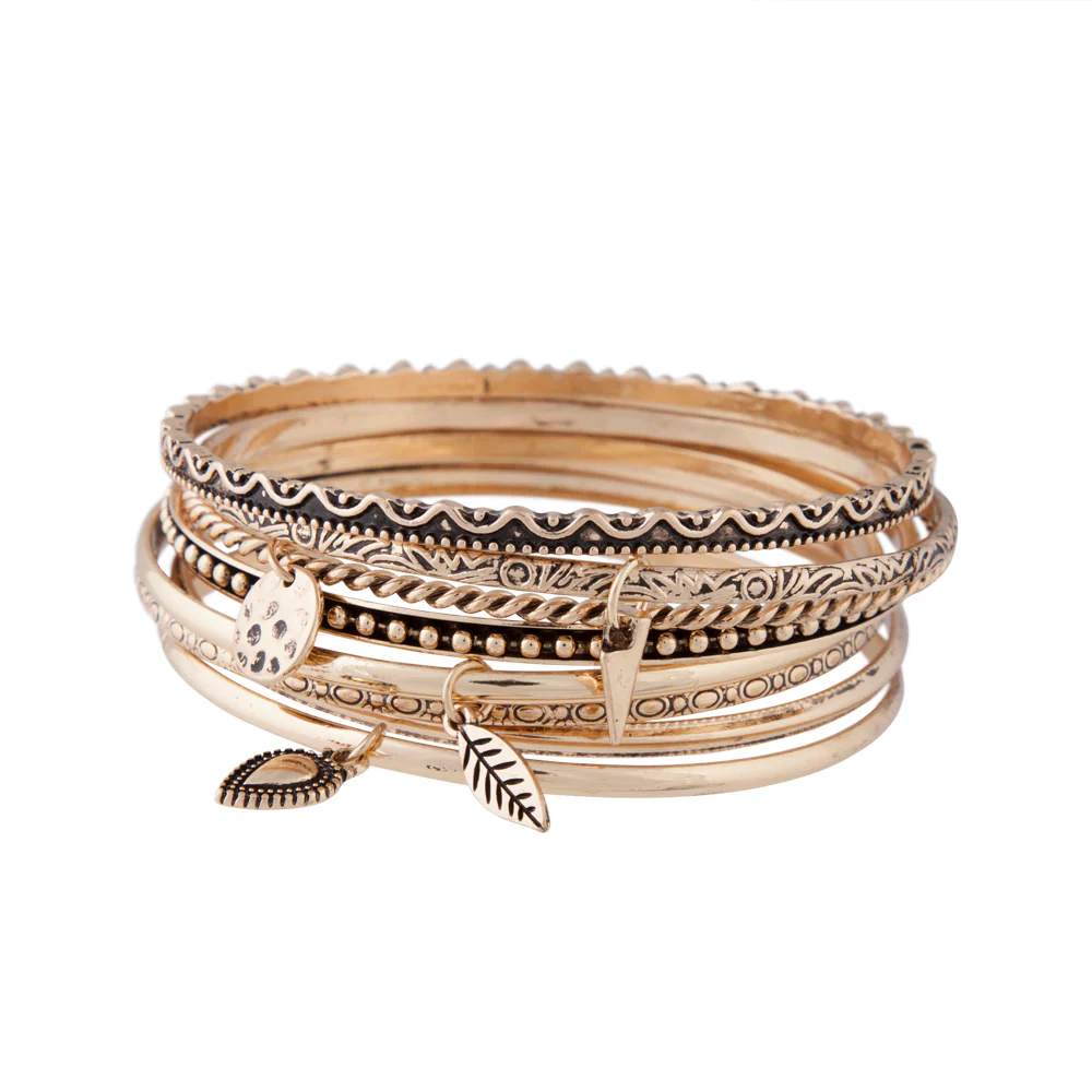 Gold Etched Coin Charm Bangle Pack - Image 2