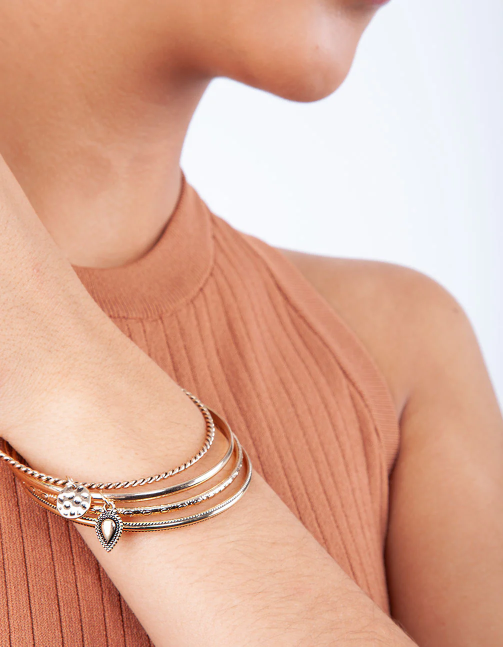 Gold Etched Coin Charm Bangle Pack - Image 3
