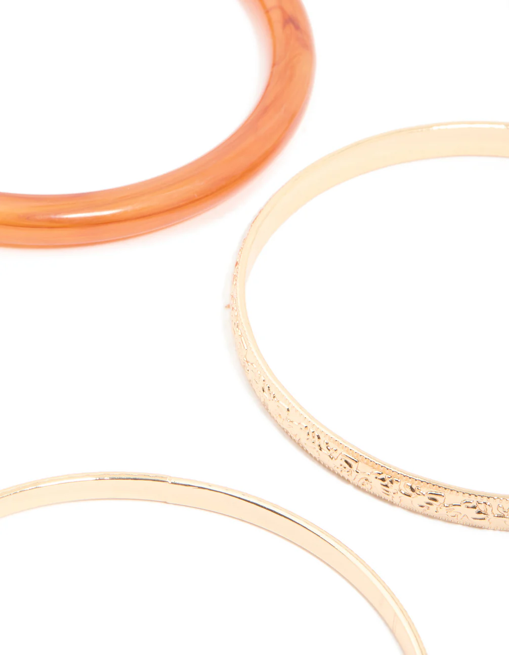 Gold Etched & Orange Acrylic Bangles 5-Pack - Image 2