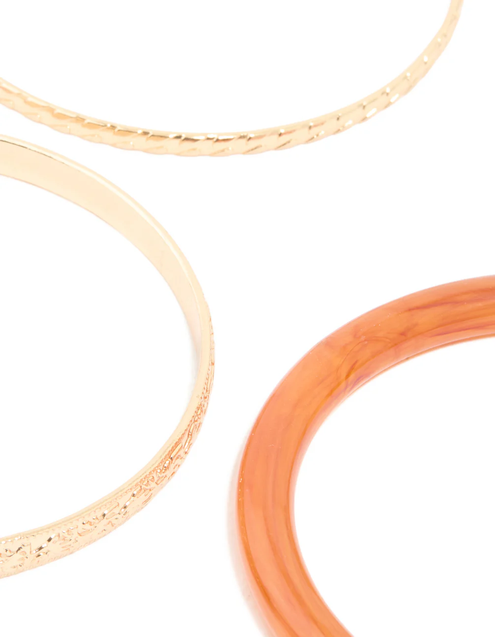 Gold Etched & Orange Acrylic Bangles 5-Pack - Image 3