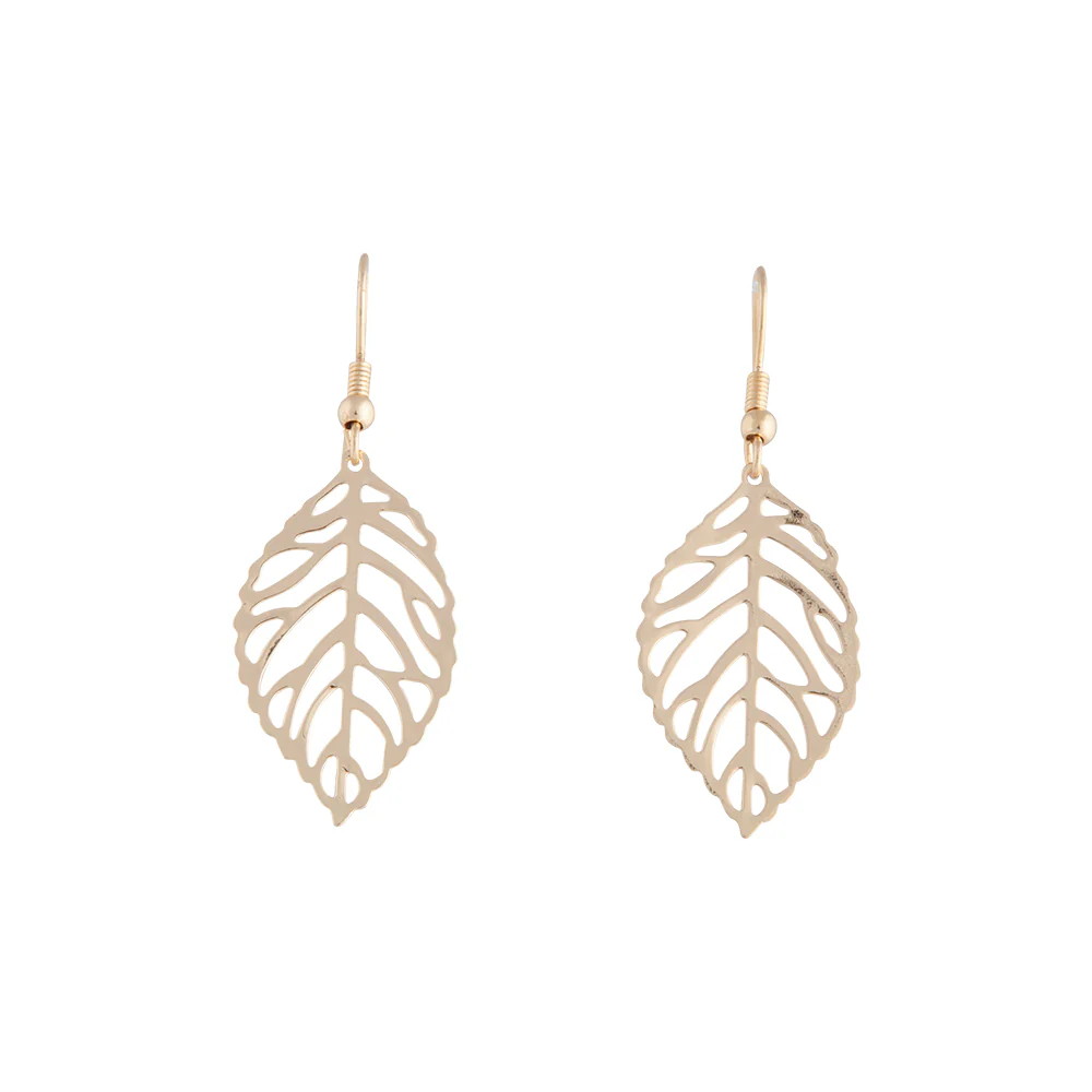 Gold Filigree Leaf Drop Earrings - Image 2