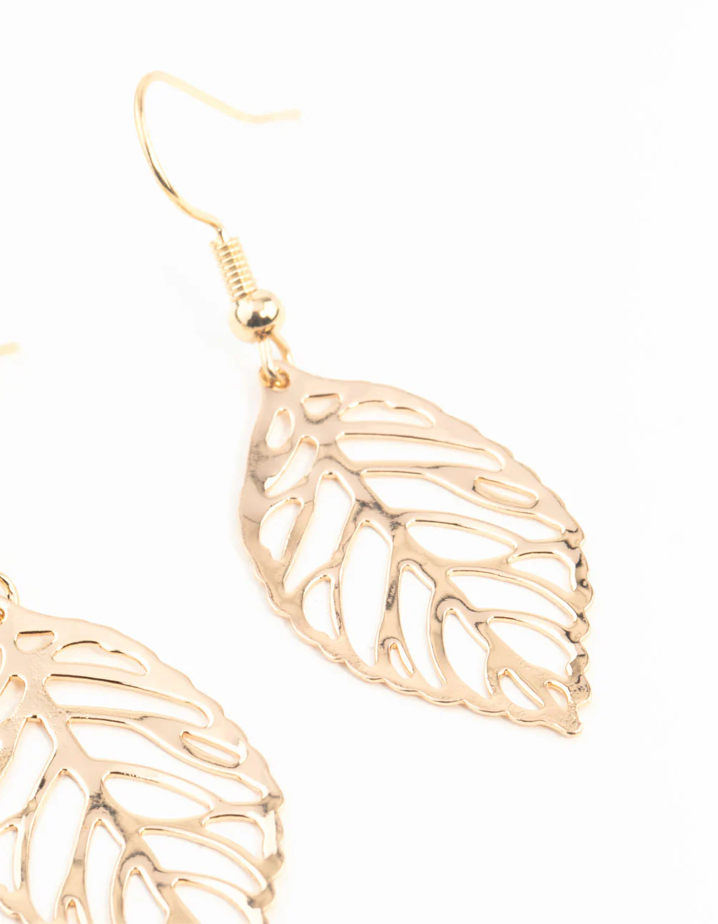 Gold Filigree Leaf Drop Earrings - Image 5