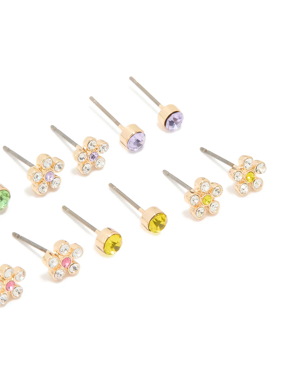 Gold Flower Diamante Stud Earrings 8-Pack - Image 2