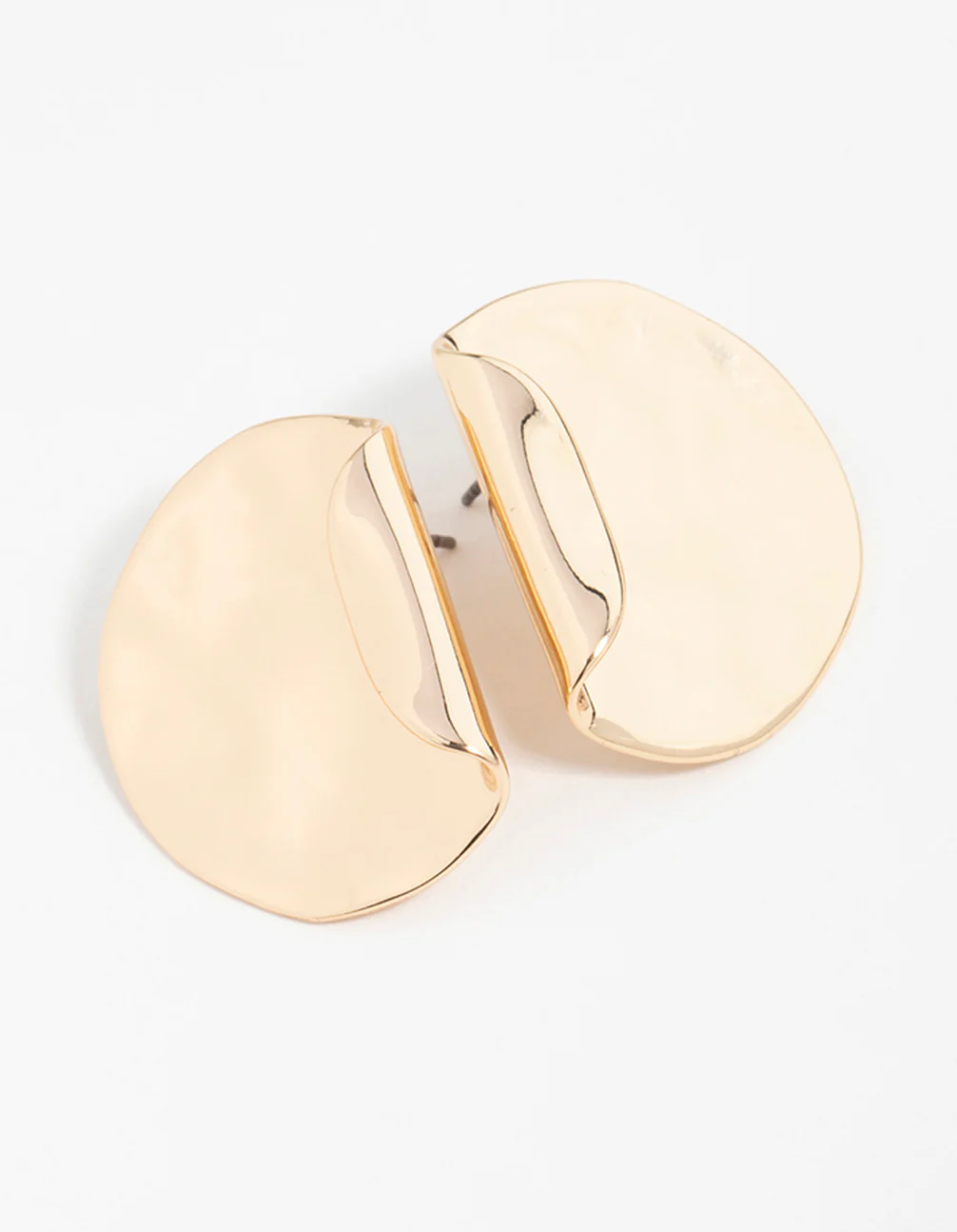 Gold Folded Molten Disc Stud Earrings