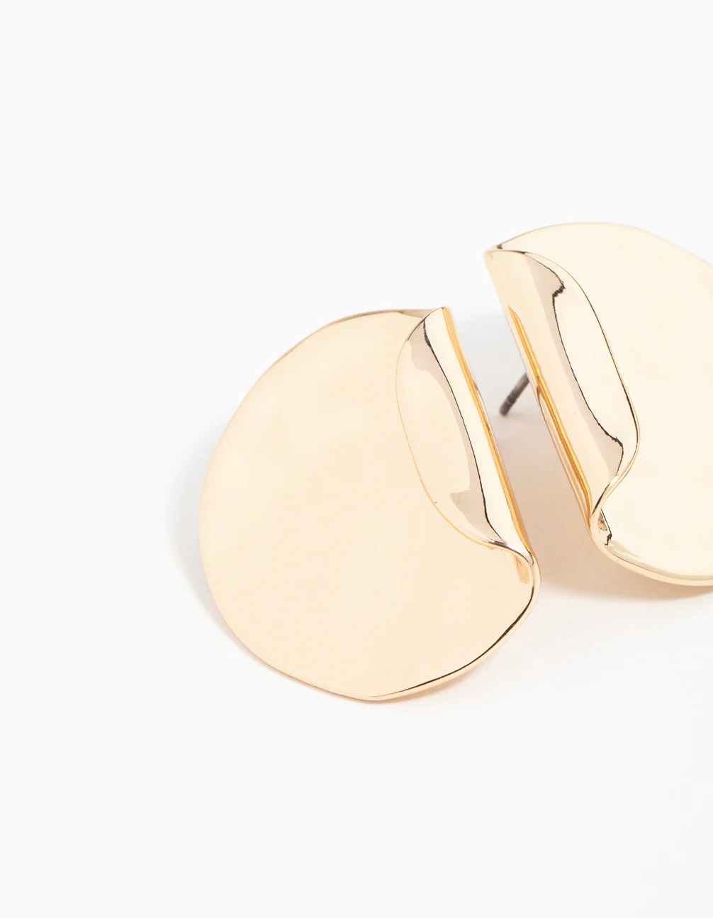 Gold Folded Molten Disc Stud Earrings - Image 4