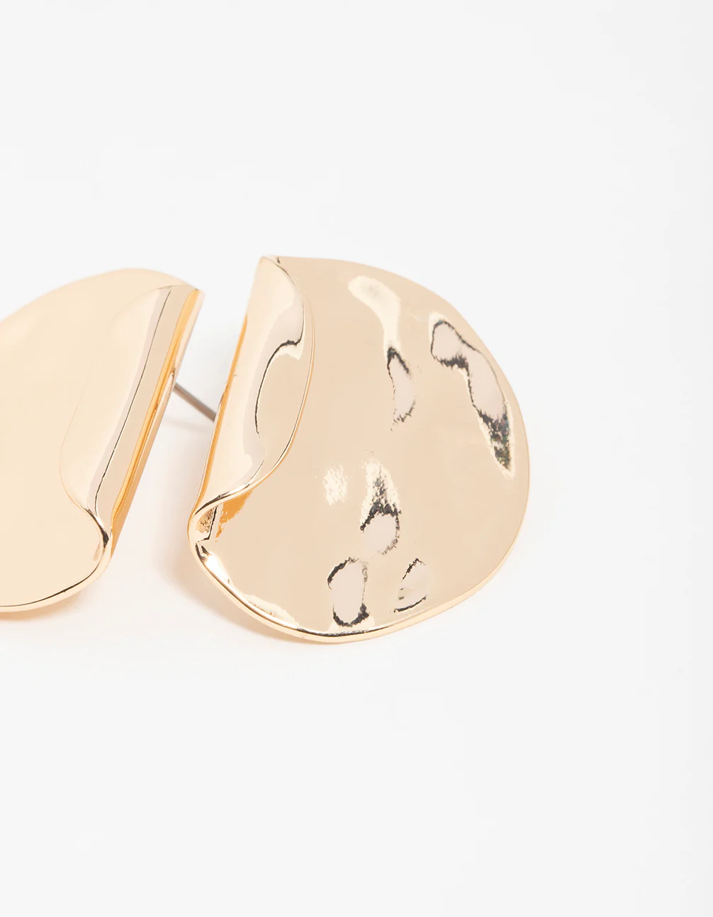 Gold Folded Molten Disc Stud Earrings - Image 5