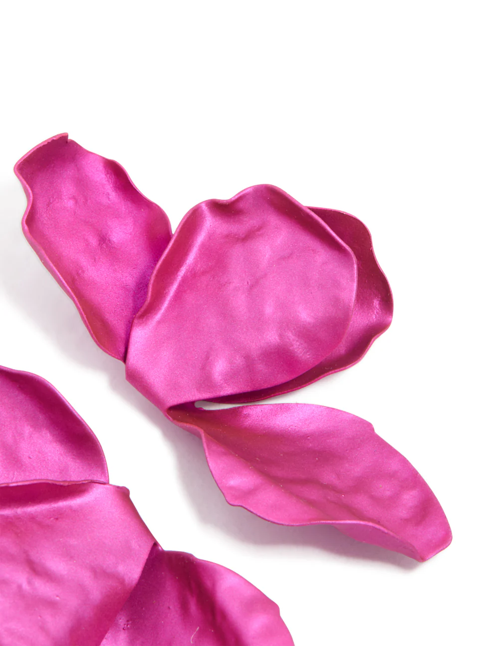 Gold Fuschia Coated Metal Flower Petal Drop Earrings - Image 5