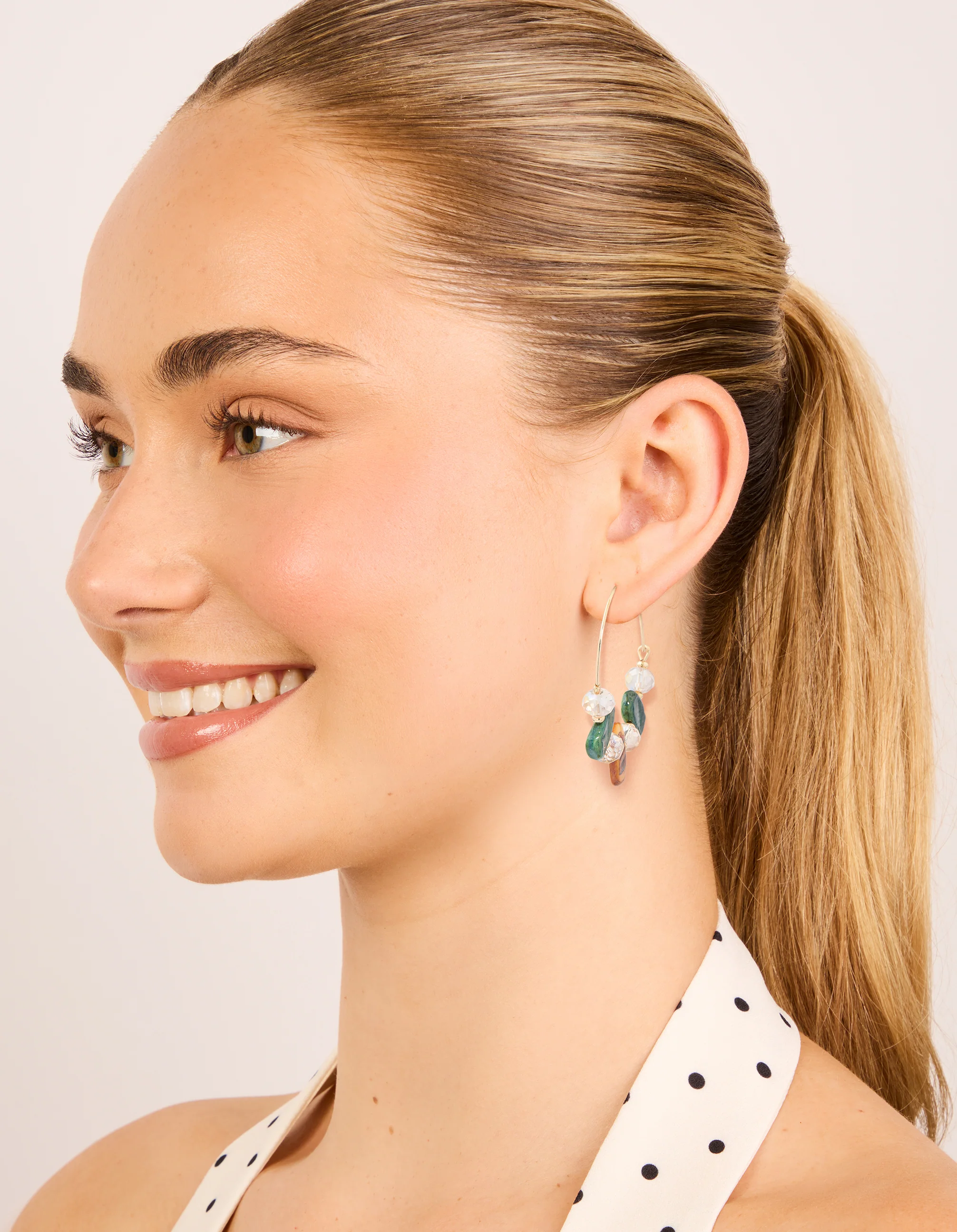 Gold Genuine Shell & Beaded Alternating Hoop Earrings - Image 3