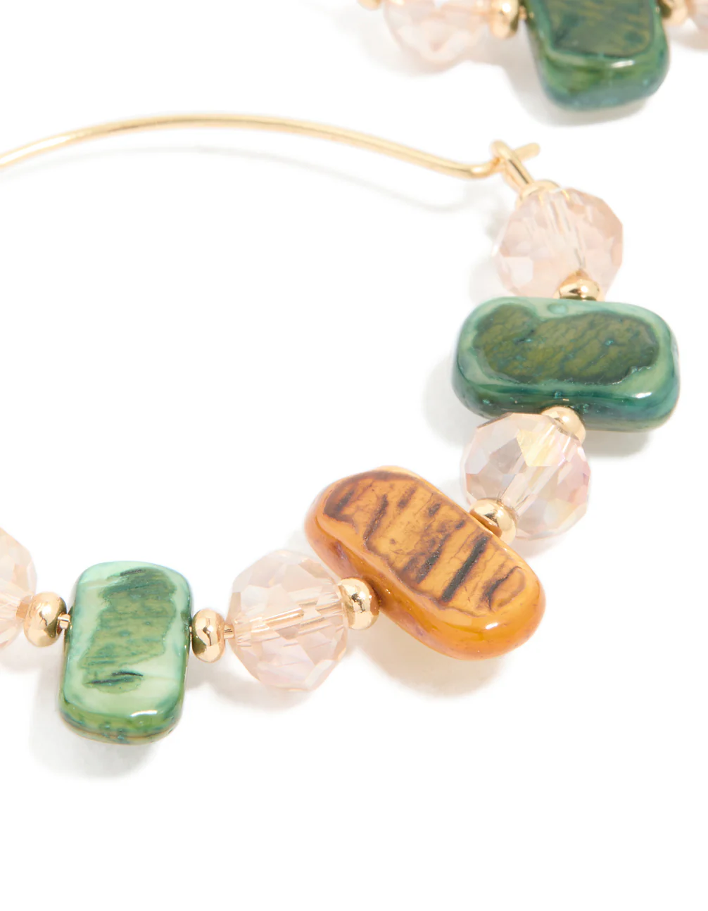 Gold Genuine Shell & Beaded Alternating Hoop Earrings - Image 4