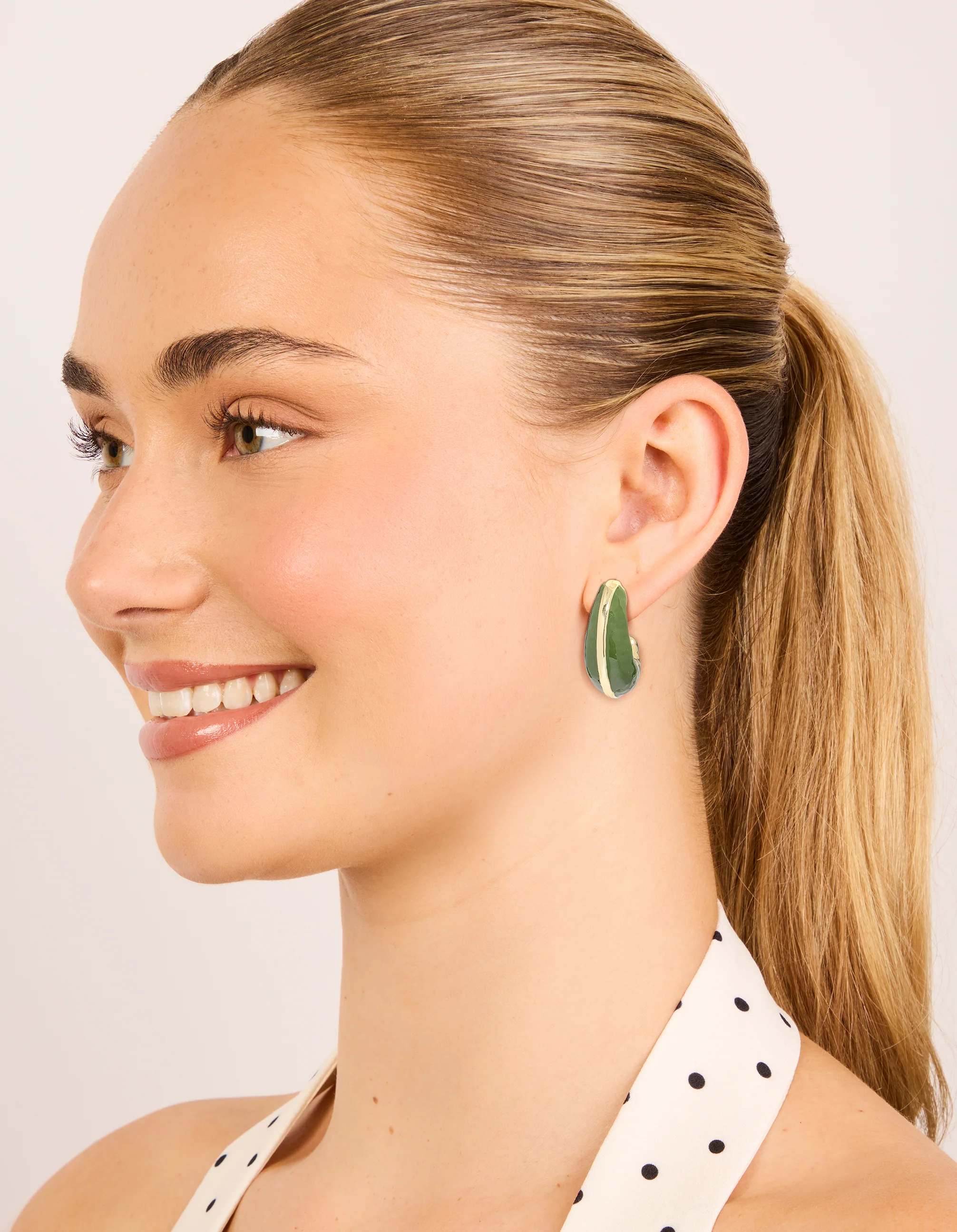Gold Green Enamel Chunky Open Hoop Earrings - Image 3