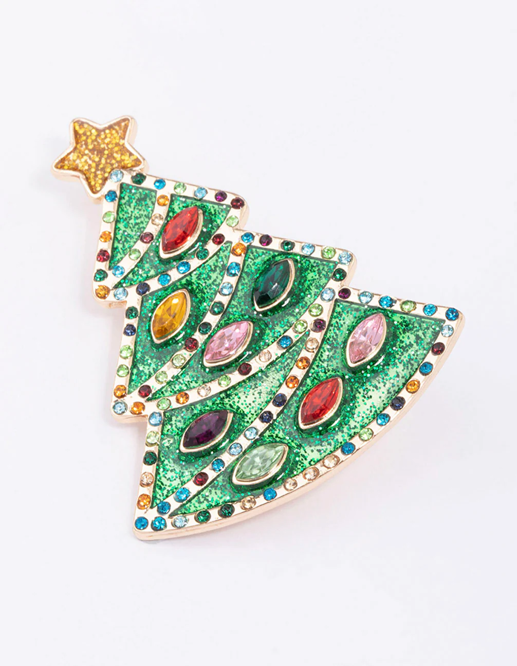 Gold Green Enamel Xmas Tree With Baubles Brooch