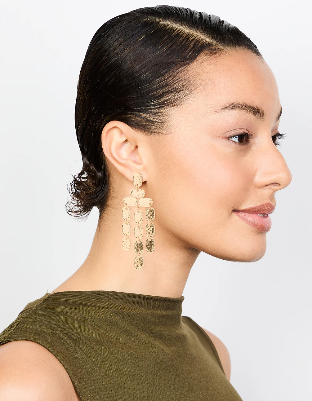 Gold Hammered Drop Earrings - Image 3