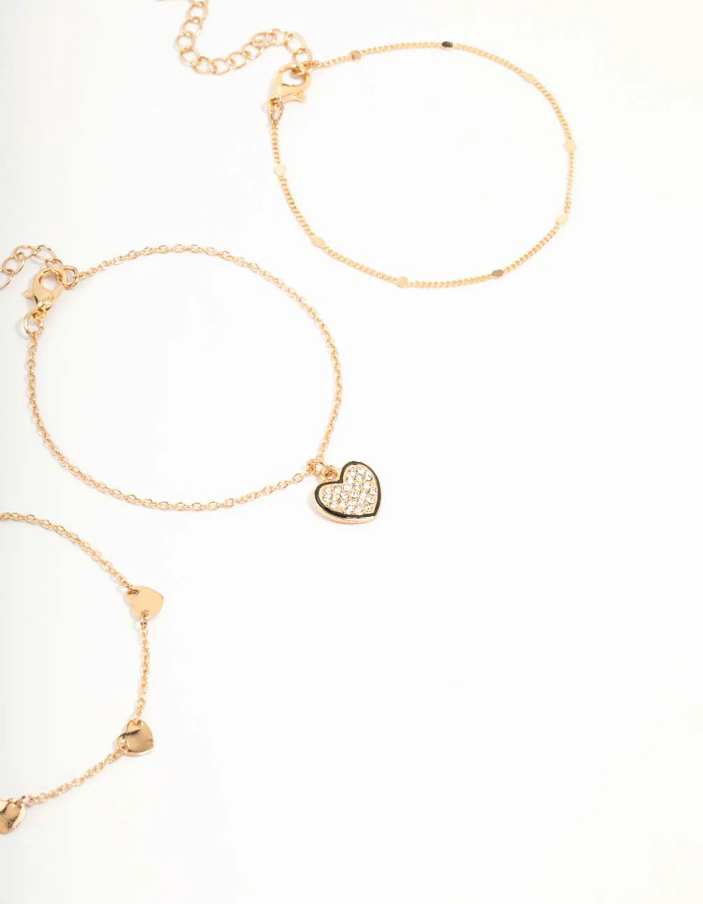 Gold Heart Diamante Bracelets 3-Pack - Image 3