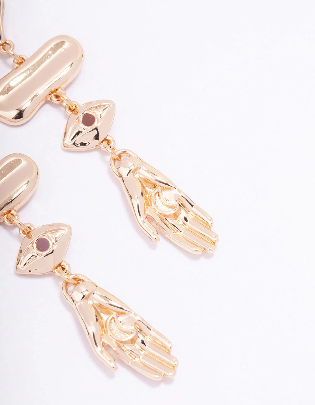 Gold Heart Hand Drop Earrings - Image 3