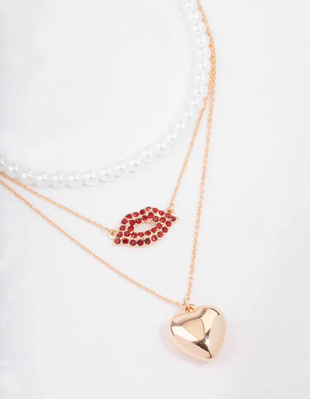 Gold Heart & Lips Glamorous Layered Necklace - Image 2