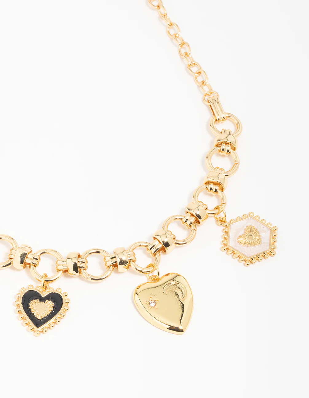 Gold Plated  Heart & Moon Charm Necklace