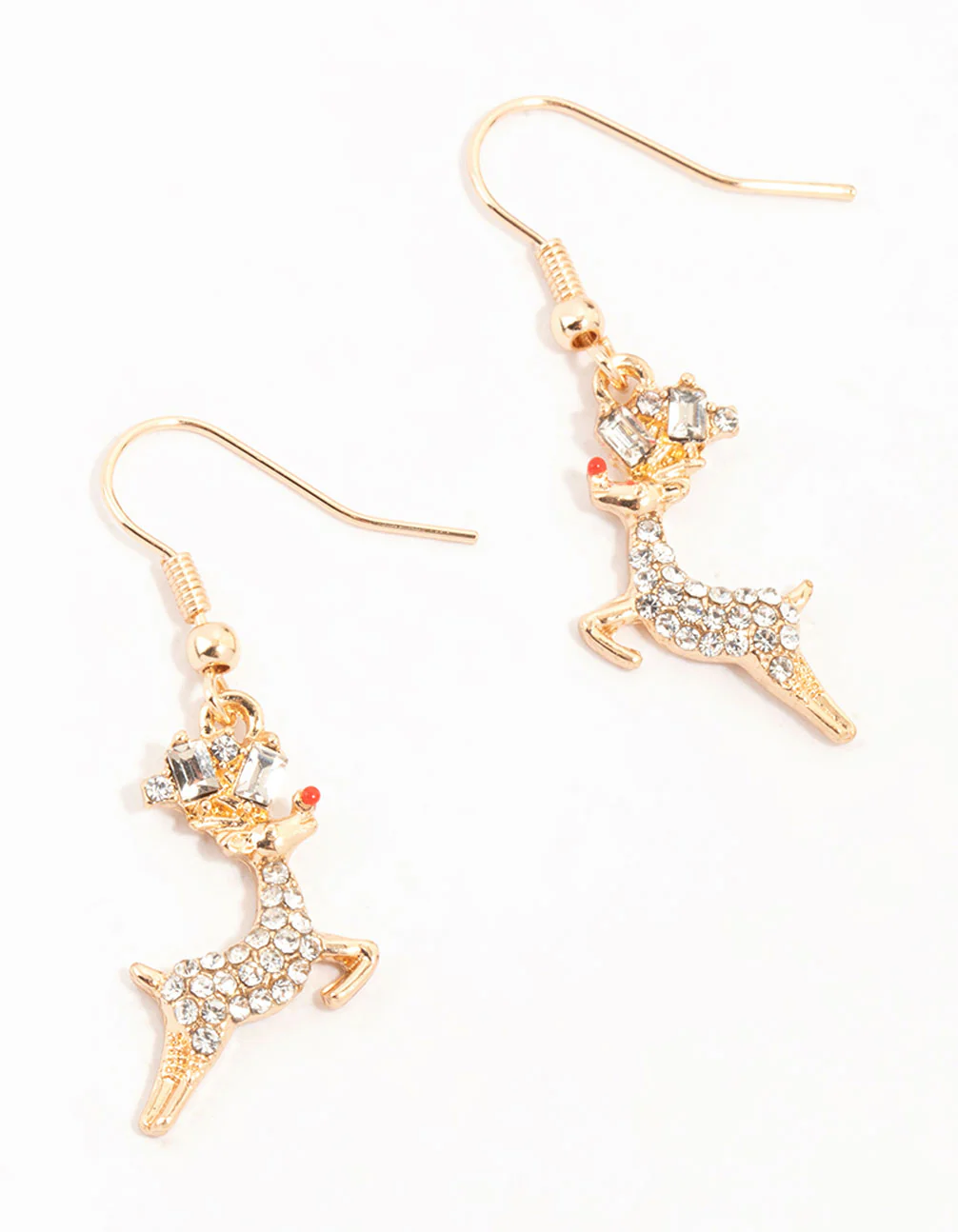 Gold Jumping Reindeer Earrings