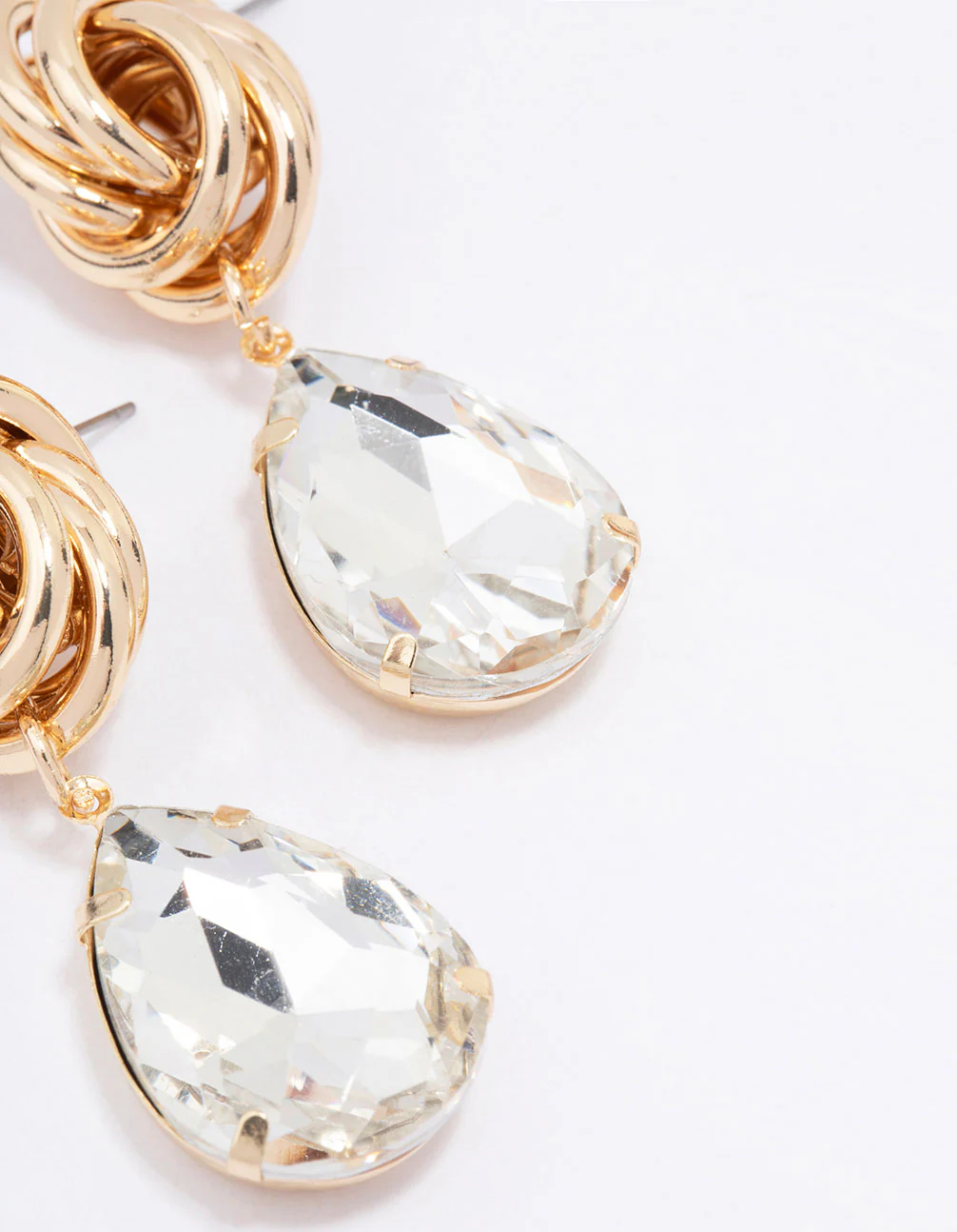 Gold Knotted Large Diamante Drop Earrings - Image 3