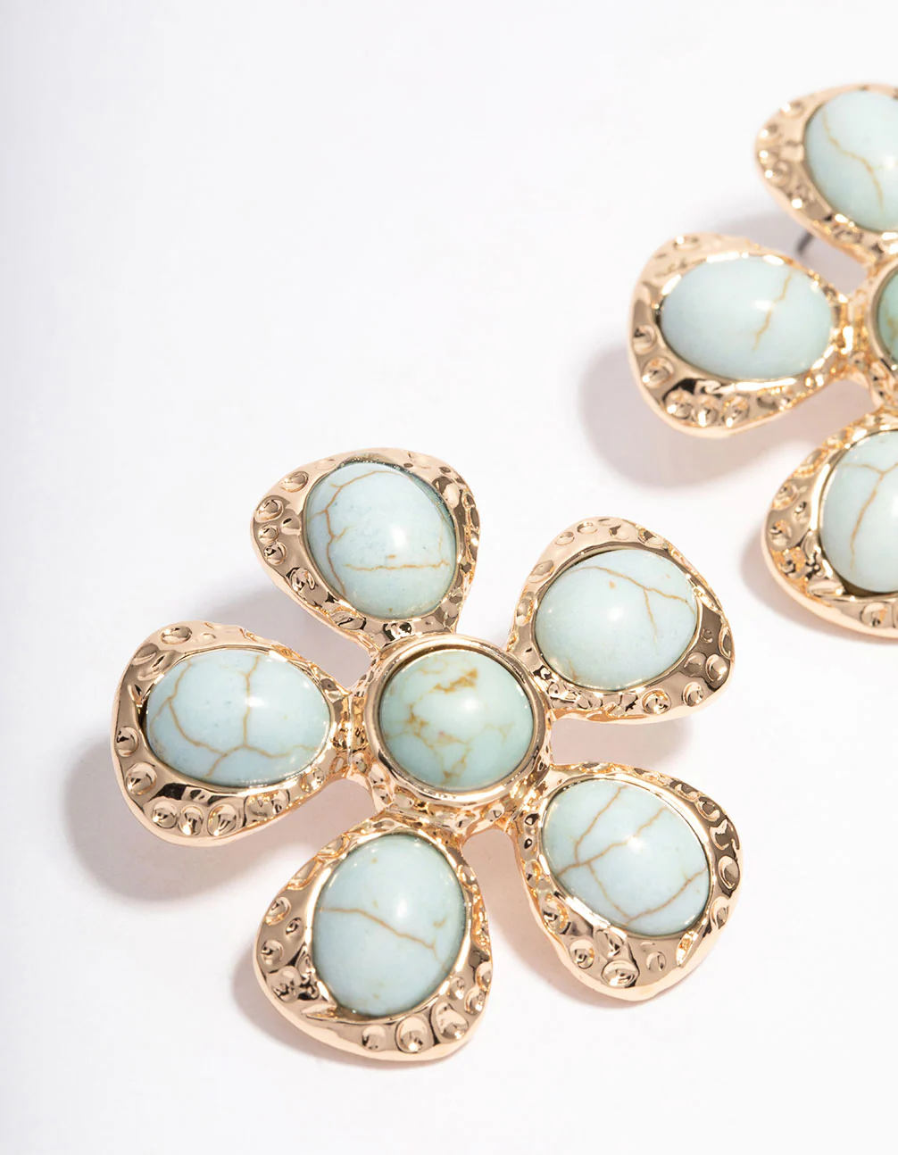 Gold Large Flower Beaded Stud Earrings - Image 2