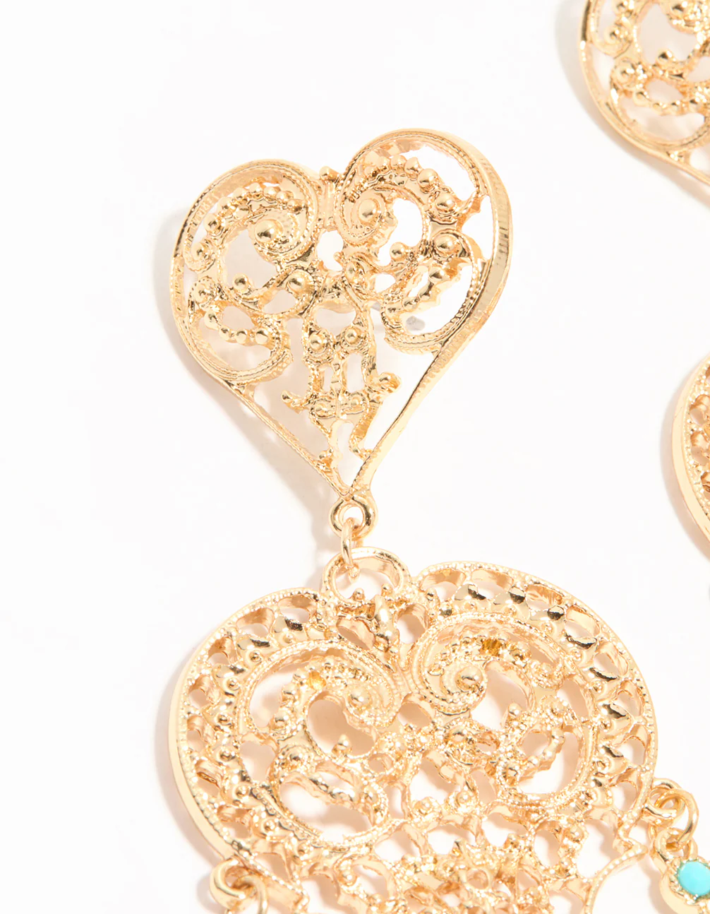 Gold Large Heart Drop Earrings - Image 4
