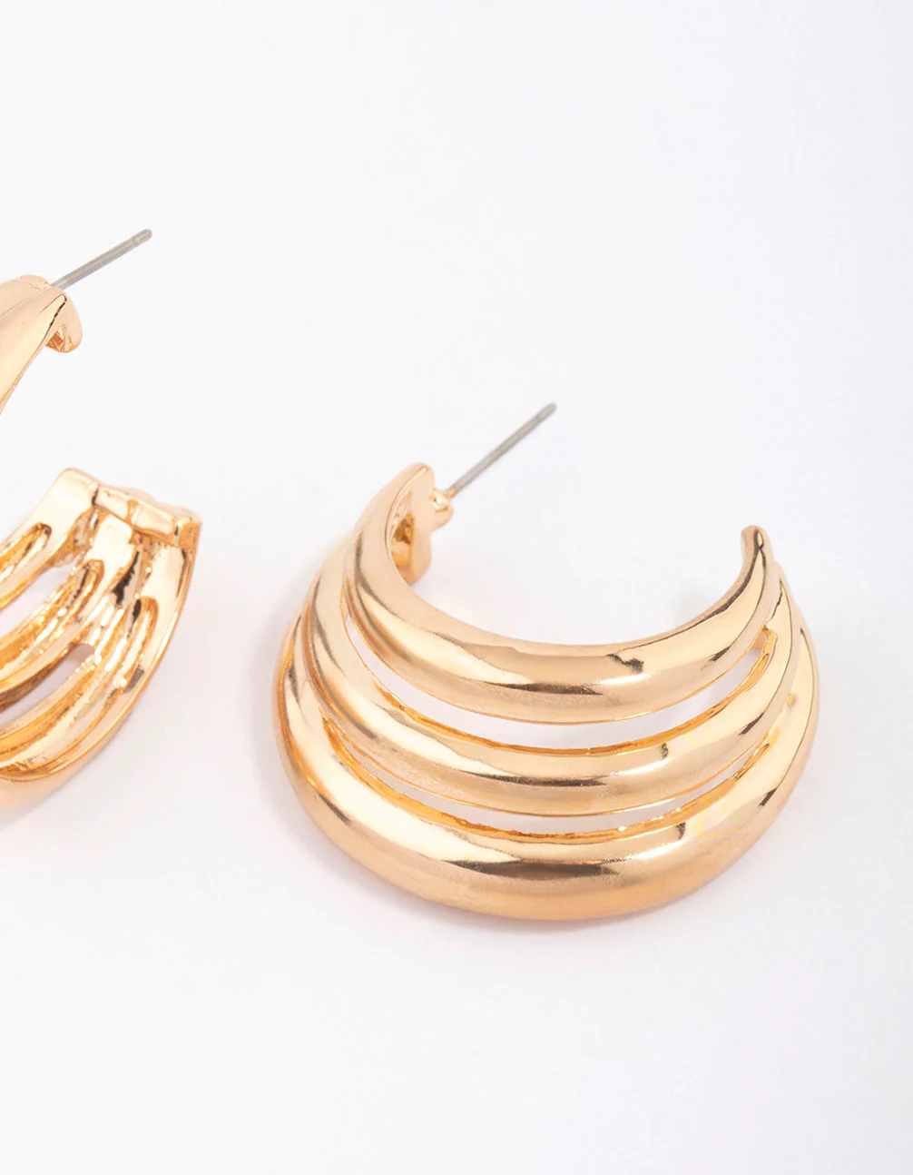 Gold Layered C-Shaped Illusion Hoop Earrings - Image 3