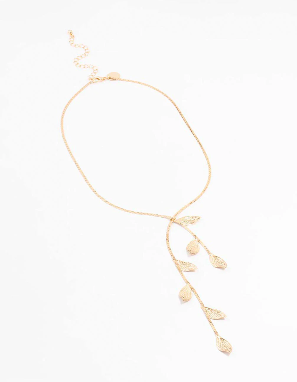 Gold Lazer Cut Leaf Y-Necklace - Image 2