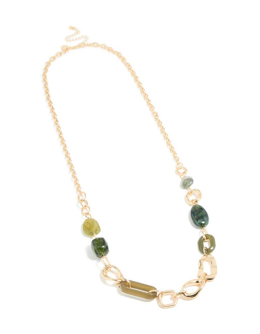 Gold Long Green Beaded & Link Necklace - Image 2