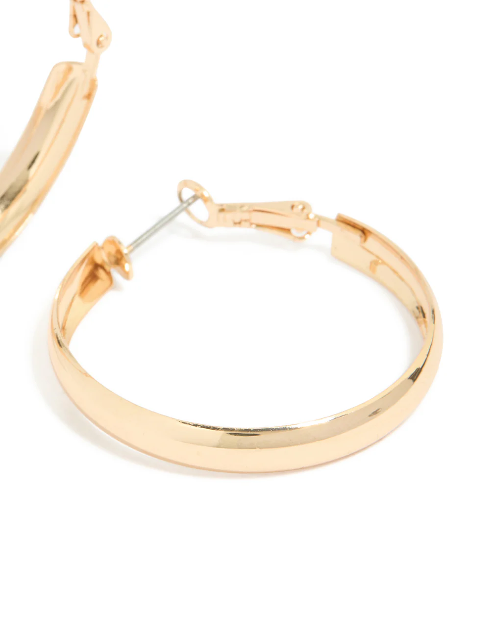 Gold Medium Flat Smooth Hoop Earrings - Image 4