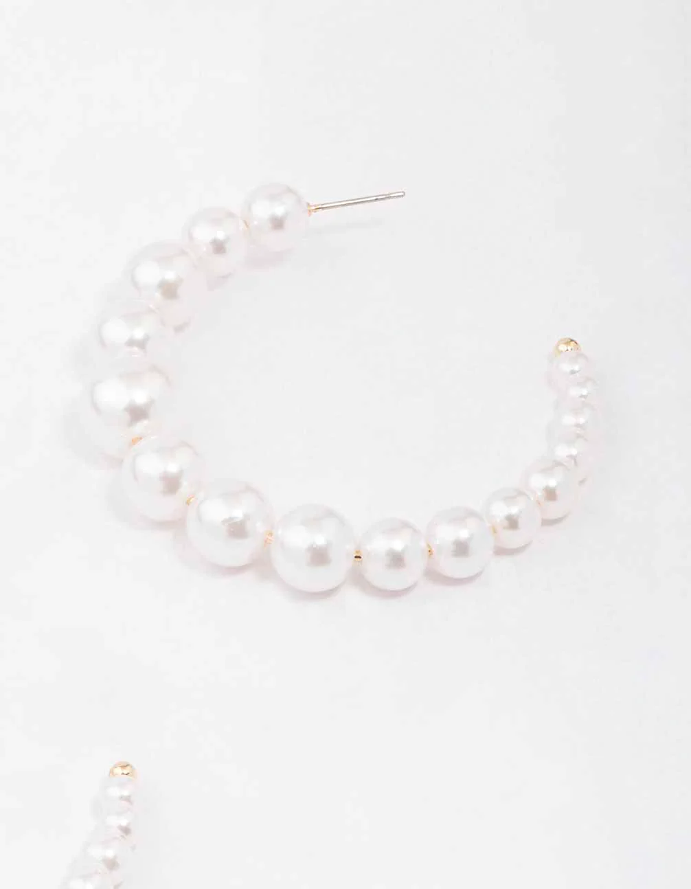 Gold Medium Pearl Hoop Earrings - Image 3