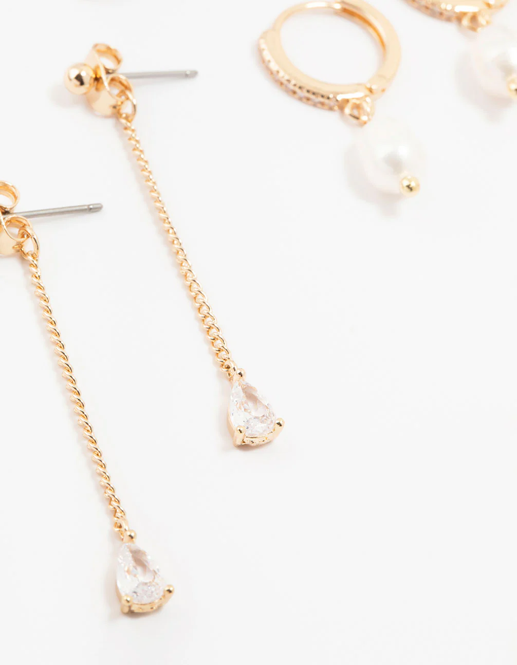 Gold Mixed Cubic Zirconia & Pearls Drop Earrings 3-Pack - Image 3