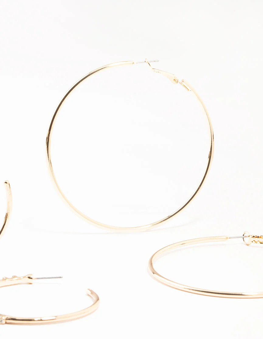 Gold Mixed Diamante & Pearl Hoop Earrings 3-Pack - Image 3