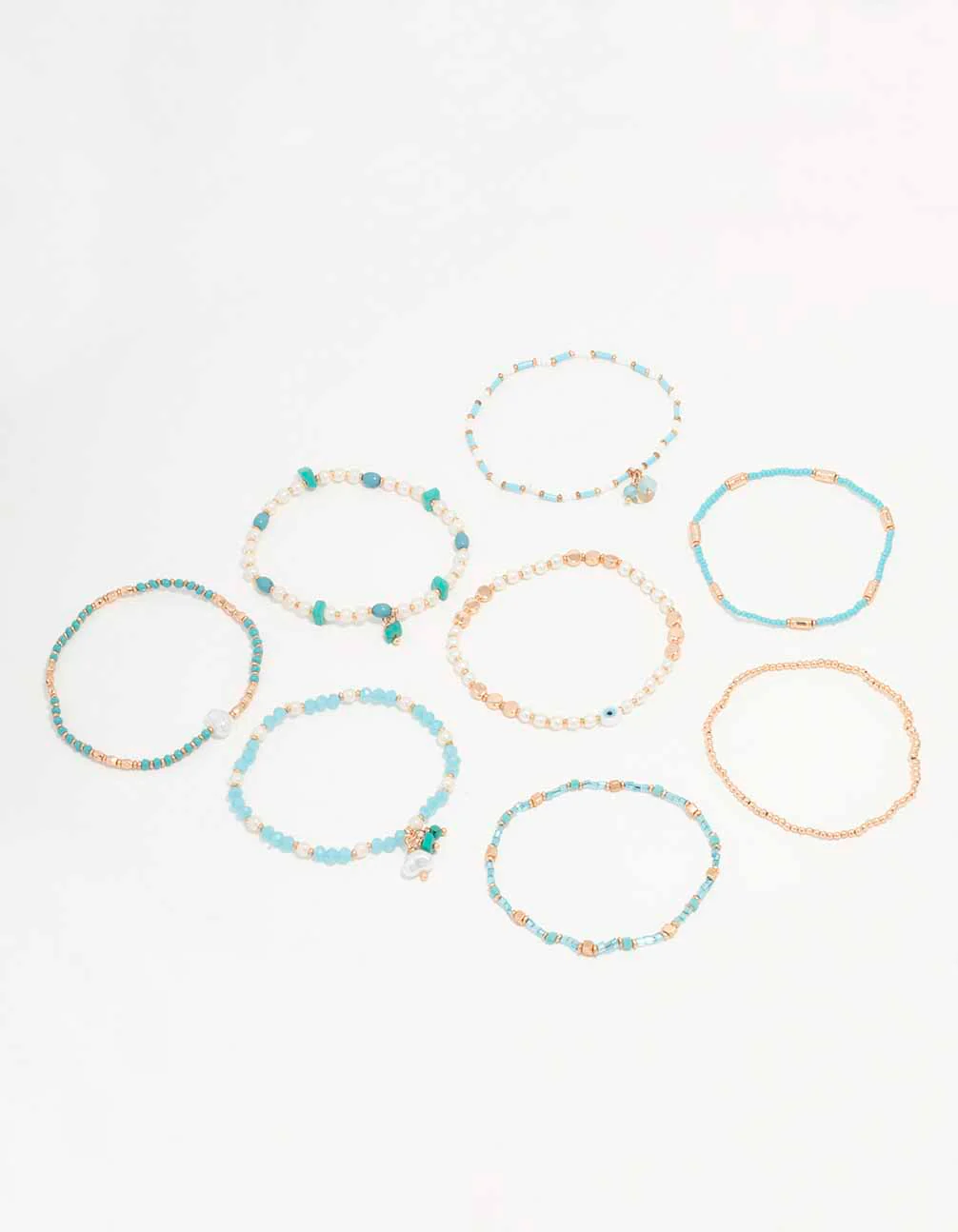 Gold Mixed Facet Pearly Beaded Stretch Bracelet Pack