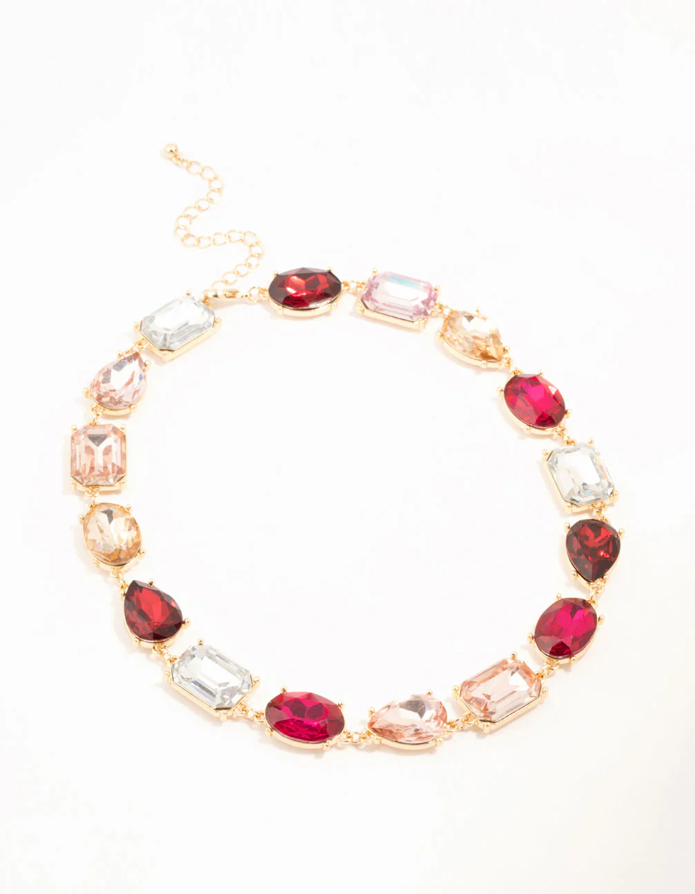 Gold Mixed Red & Silver & Pink Diamante Stone Choker Necklace - Image 2