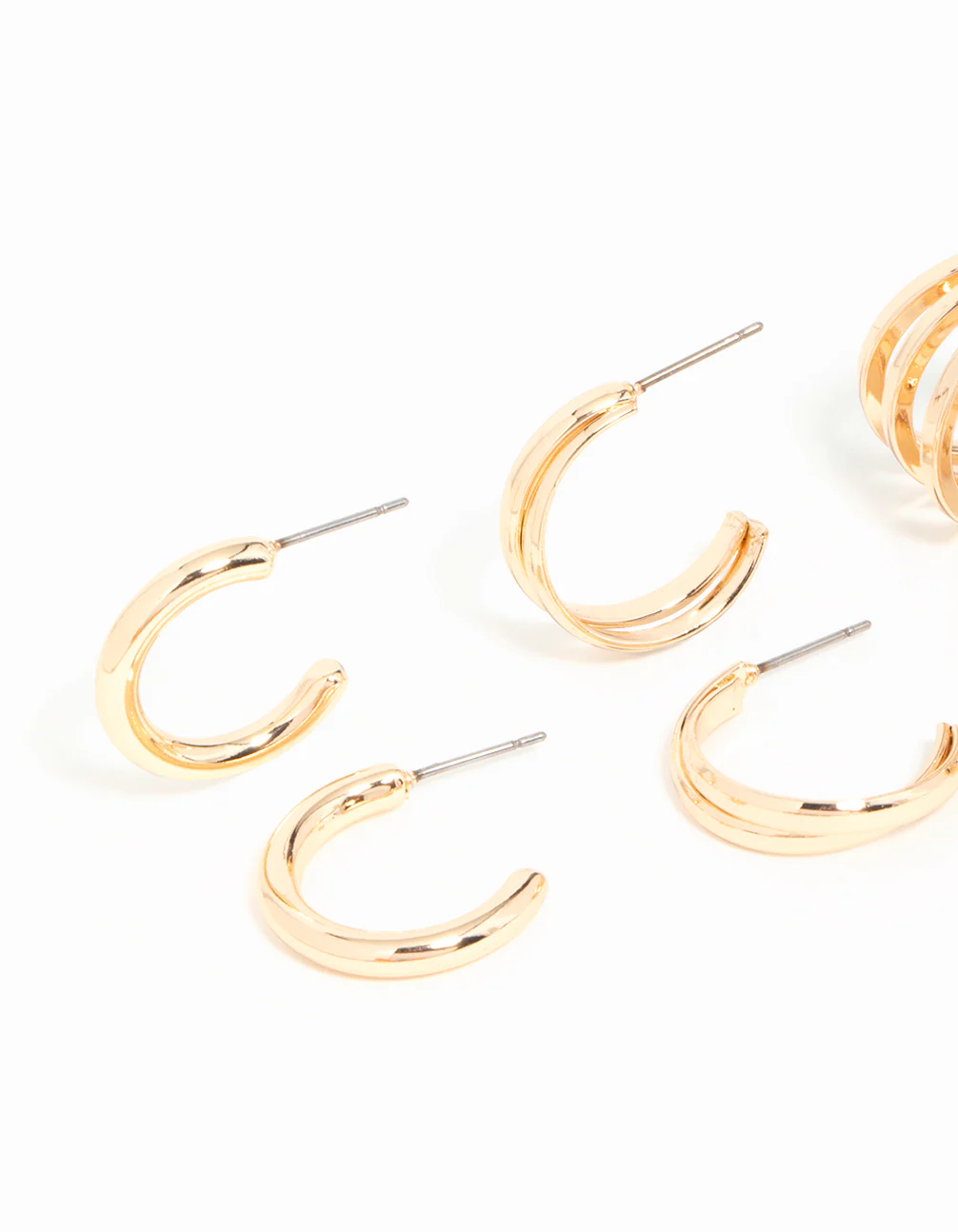 Gold Mixed Twisted Pearl Hoop Earrings 6-Pack - Image 2