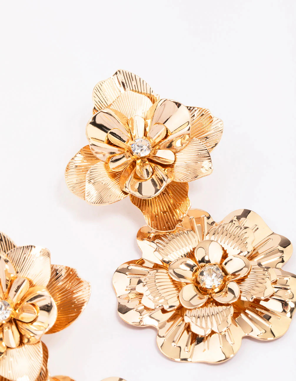 Gold Molten Double Flower Drop Earrings - Image 3
