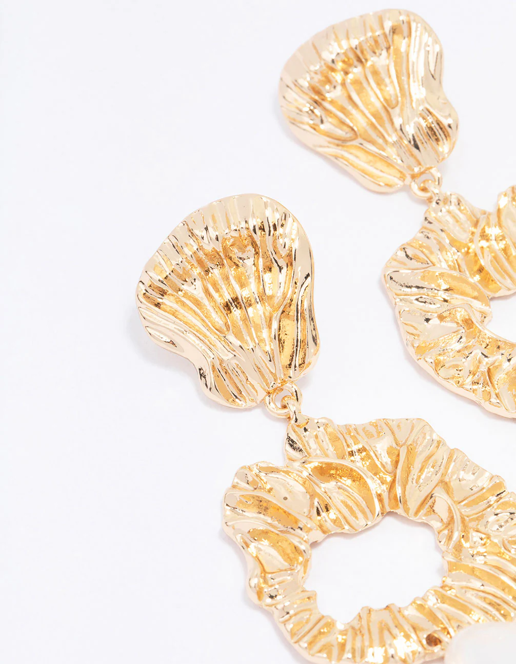 Gold Molten Pearl Drop Earrings - Image 2