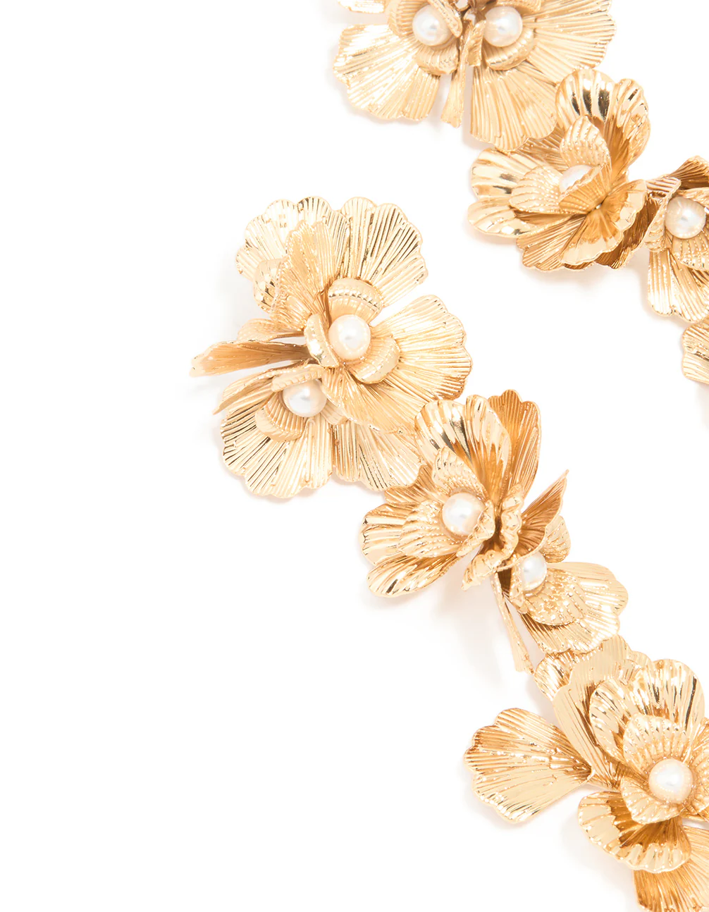 Gold Molten & Pearl Flower Drop Earrings - Image 4