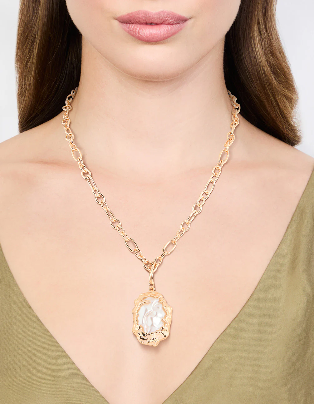 Gold Molten Pearl Pendant Necklace - Image 2