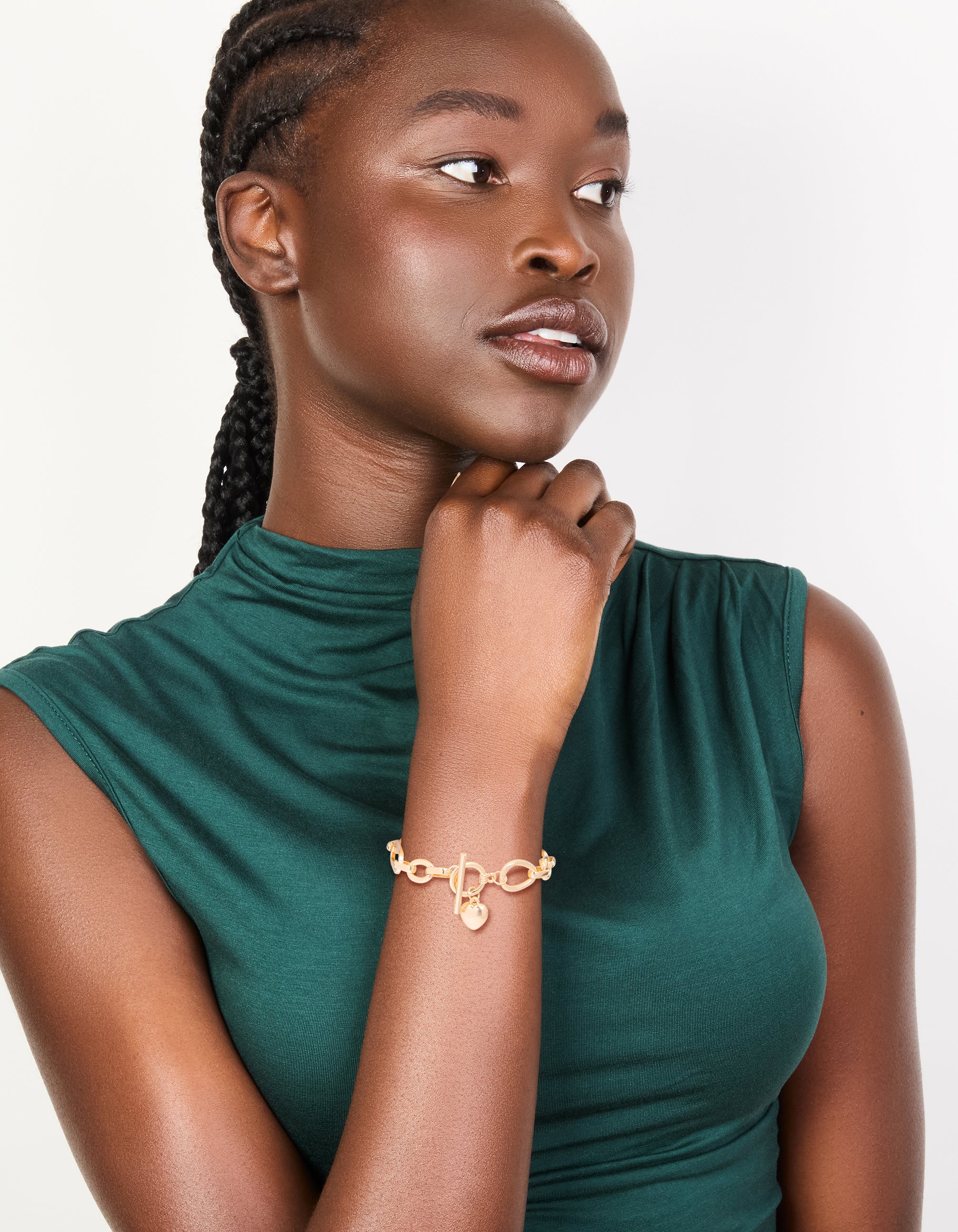 Gold Multi Link Heart T&O Chain Bracelet - Image 2