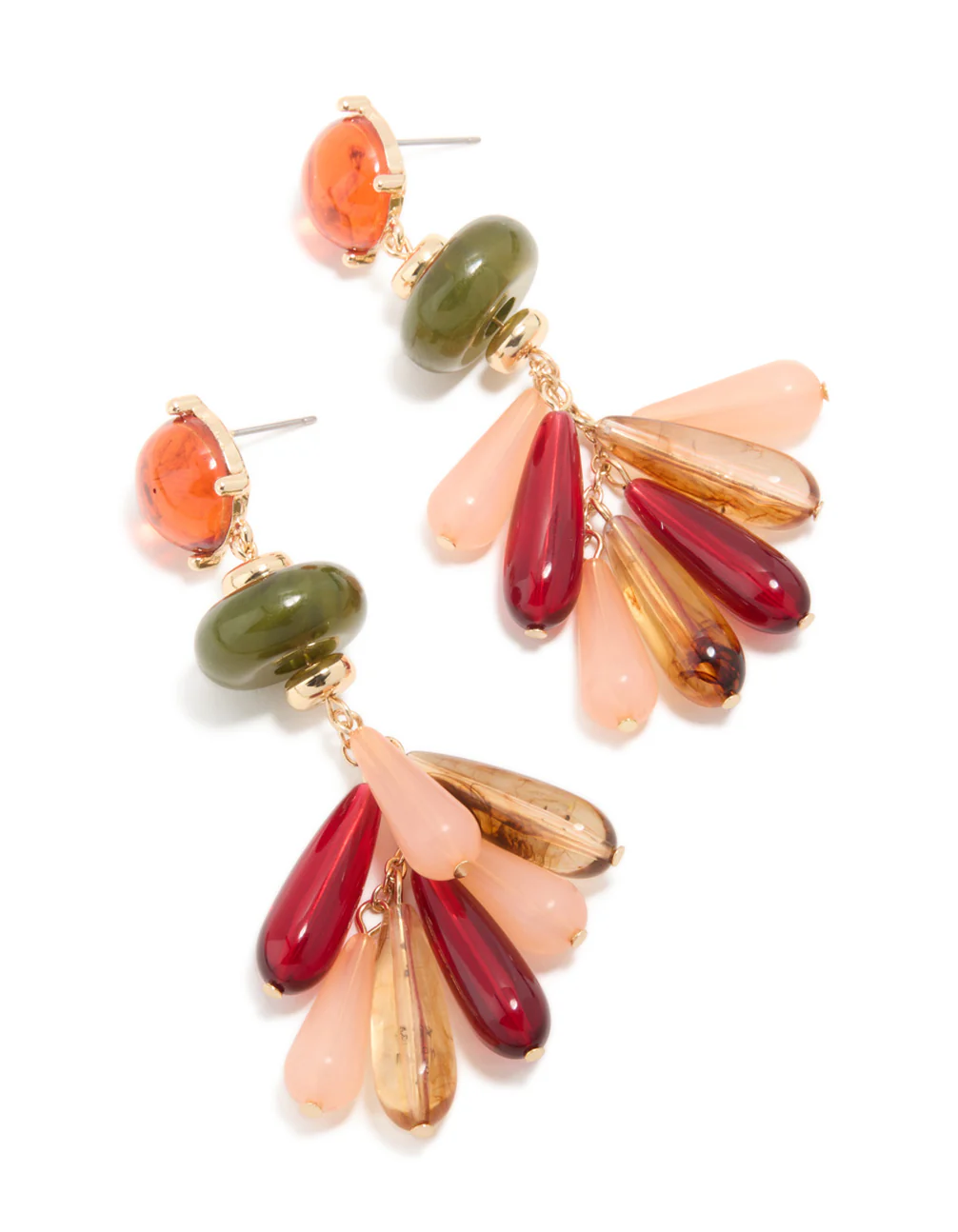 Gold Multicoloured Beaded Droplet Earrings - Image 2
