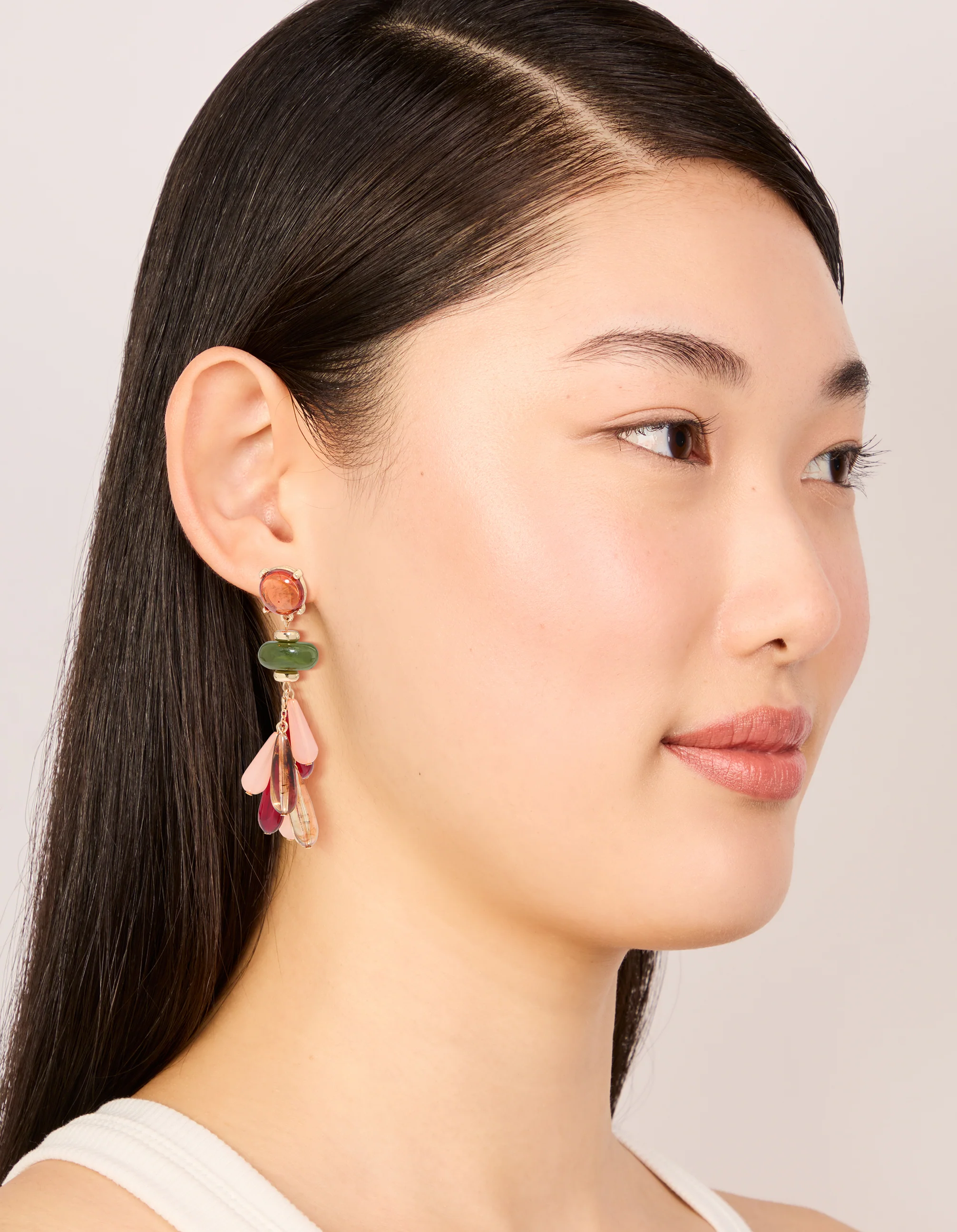Gold Multicoloured Beaded Droplet Earrings - Image 3