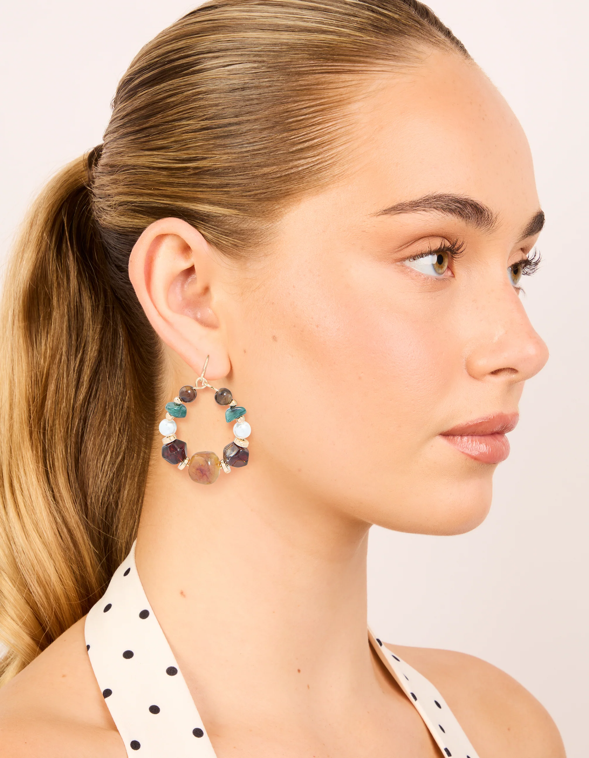 Gold Multicoloured Beaded Hoop Earrings - Image 3