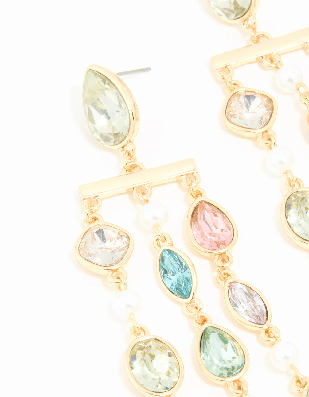 Gold Multicoloured Diamante Pear Drop Earrings - Image 4