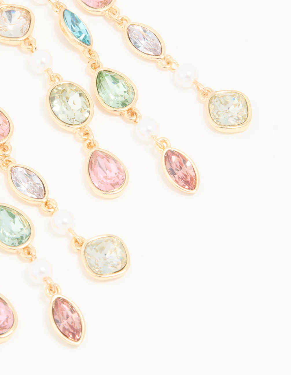 Gold Multicoloured Diamante Pear Drop Earrings - Image 5