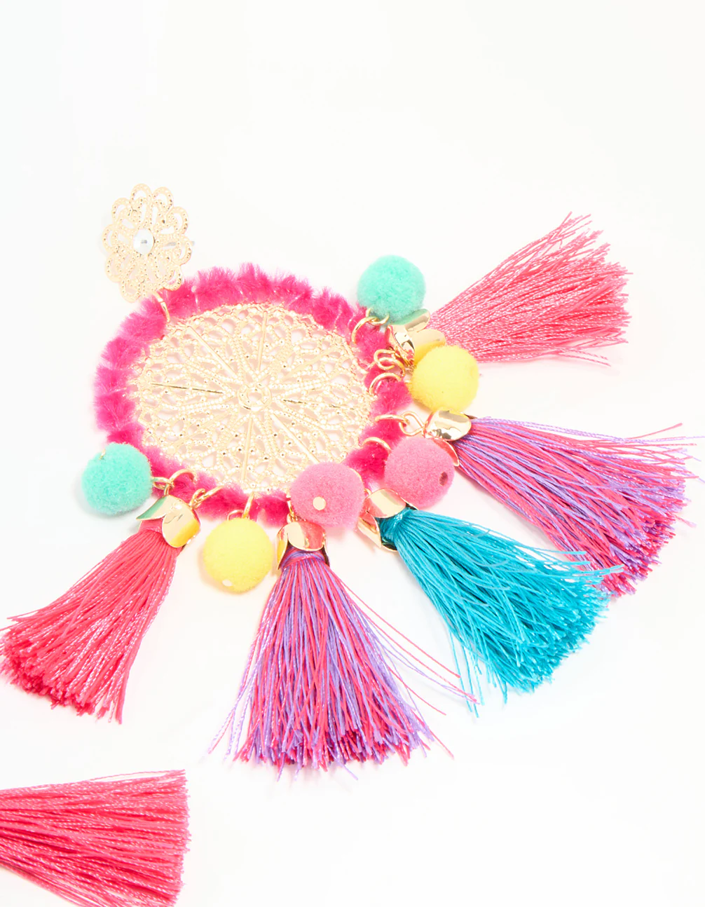 Gold Multicoloured Tassel Disc Drop Earrings - Image 3