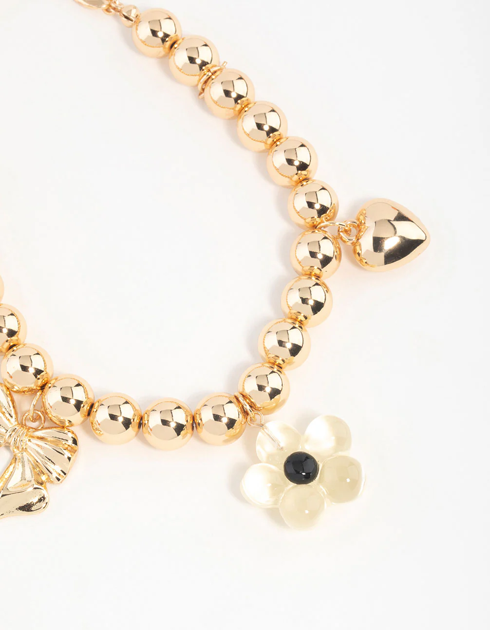 Gold Bow, Flower & Heart Charm Keychain - Image 2