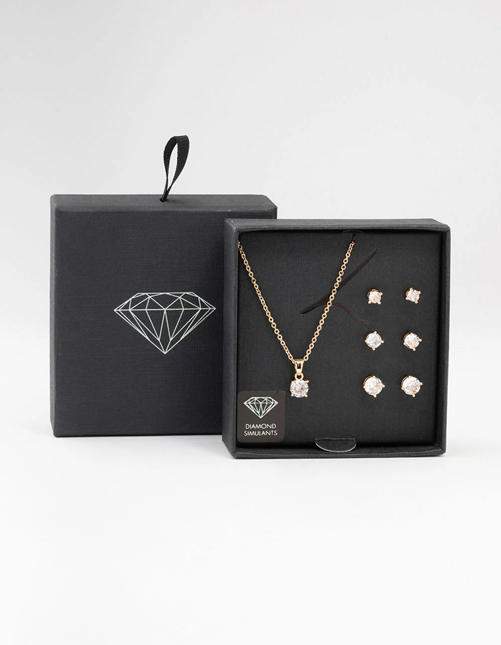 Gold Cubic Zirconia 6-Pack Stud  Earrings & Necklace Set - Image 3