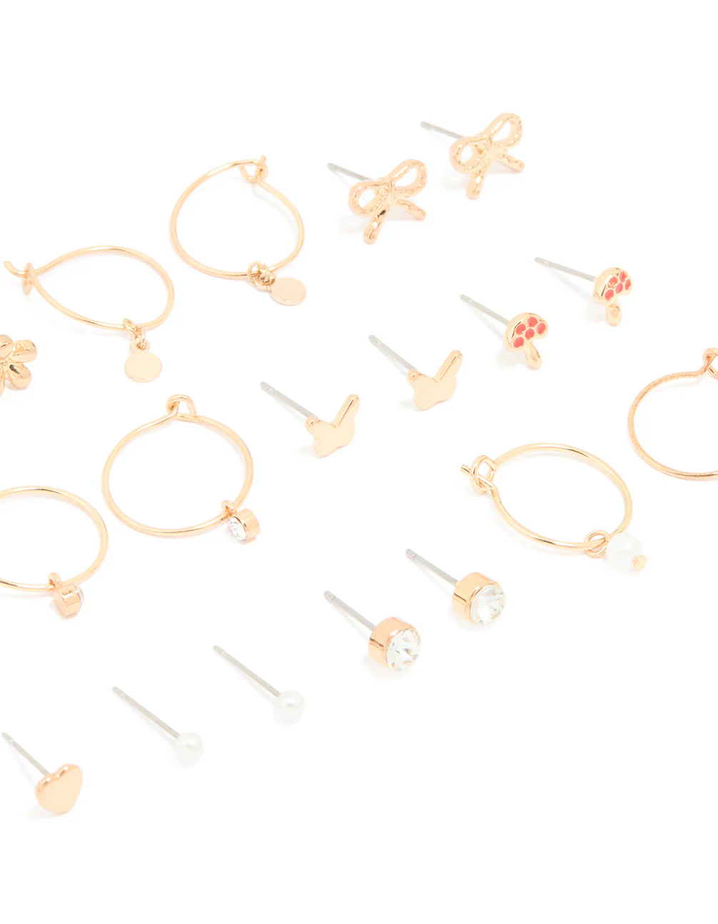 Gold Mushroom & Bow Stud Earrings 12-Pack - Image 2