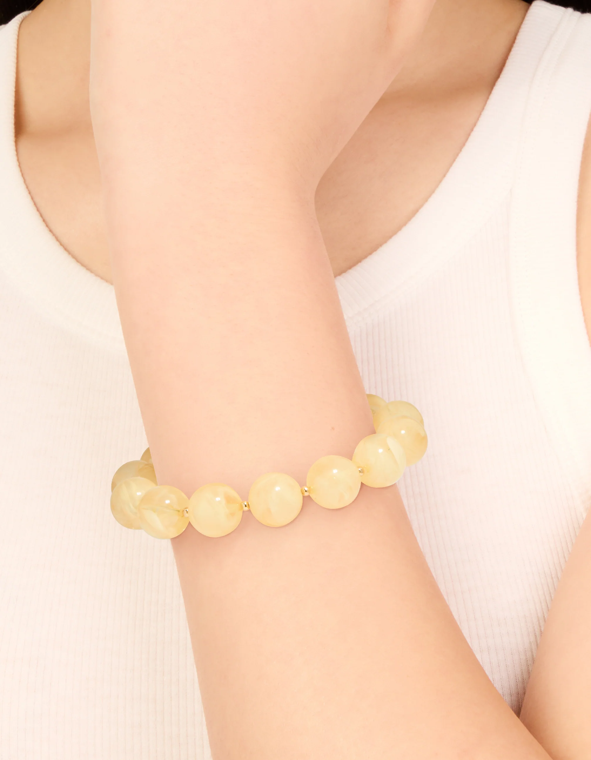 Gold Neutral Acrylic Beaded Stretch Bracelet - Image 2